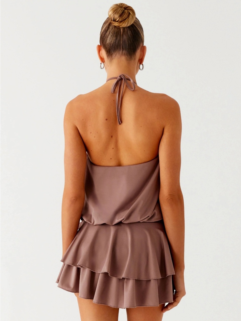 Taupe Belted Mini Dress - Picture 3 of 4